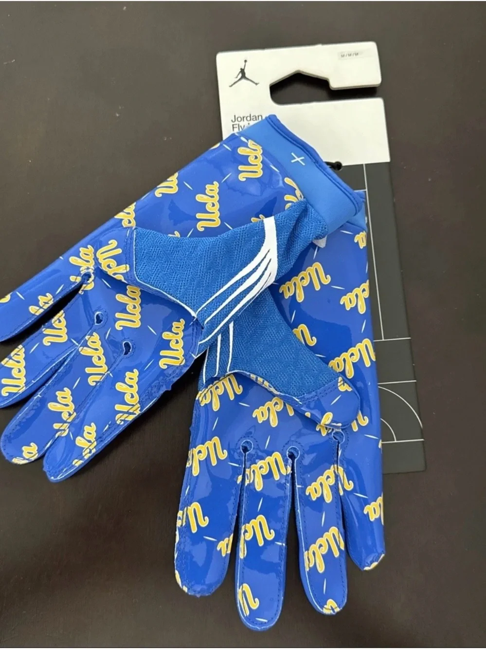 Nike Jordan UCLA Bruins Team Issued Fly Lock PE Football Gloves Blue Size M